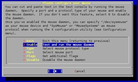 When you see the Select Mouse Protocol type menu, which looks like this: Select Mouse Protocol Choose number 2, "Enable" and press ENTER for "OK".