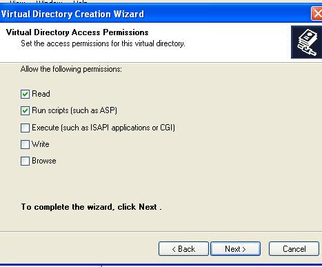 Now select the options that you require for the application. In this example, Read and Run Scripts are selected. 5.