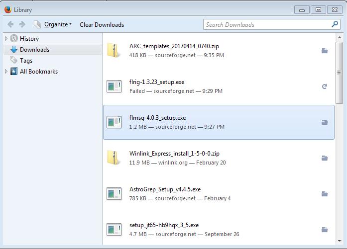 Installing the Downloaded Files Once you've got all the files downloaded, they should appear in your browser download list. I'm using Firefox.