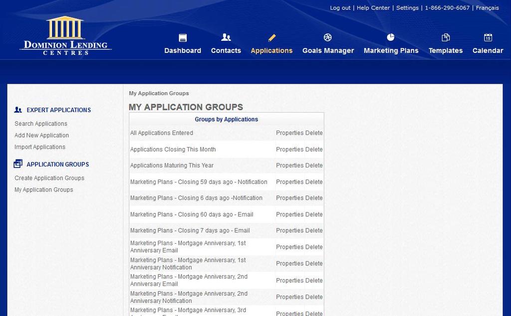 Viewing Groups To view the contacts or applications of a group, click the Contacts or Applications tab along the top.
