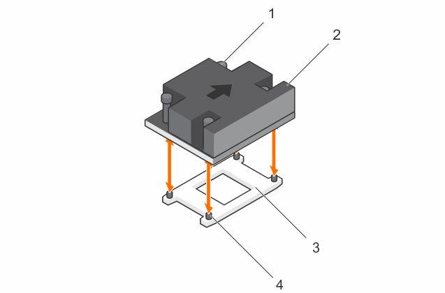 Figure 40. Removing and installing a heat sink Next steps 1. captive screw (4) 2. heat sink 3. processor socket 4. slot (4) 1.