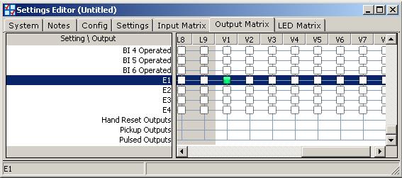 7SR191 Applications Guide 3) Set equation E1 to operate virtual I/O V1 in the Output Matrix: 4) Set virtual I/O V1 to operate Inhibit 51-1 in the Input Matrix: 3.2.