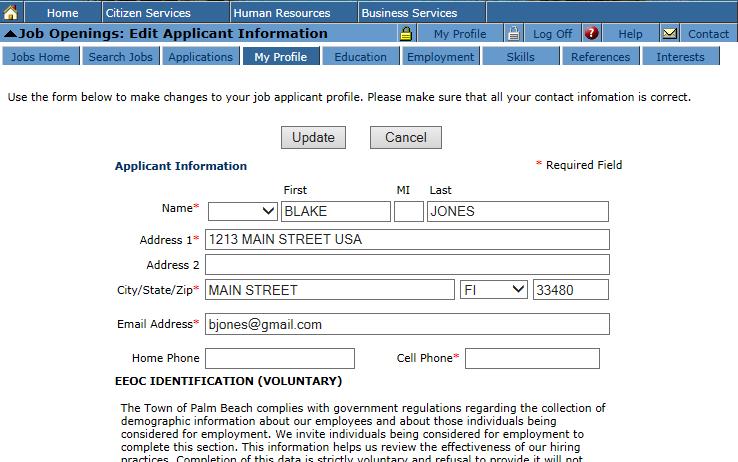 Once registered, you will be taken to the Applicant Information page.