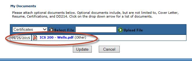 8. When the file is successfully loaded, it will be diplayed below the documents section.