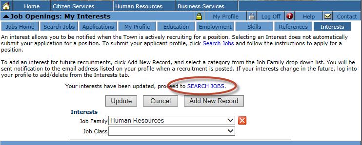 12. Repeat steps 9 and 10 for each of the tabs: Employement, Skills,