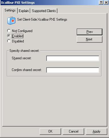 Using Xcalibur Policy to set Recovery Shared Secret on client devices: Specify a Password for recovery Authentication Create a new Xcalibur Policy In the Policy Tree expand the Device Configuration \
