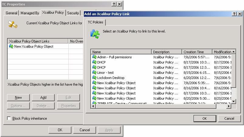 In the All Xcalibur Policy Objects list, click the Xcalibur Policy you wish to link to, and then click OK.
