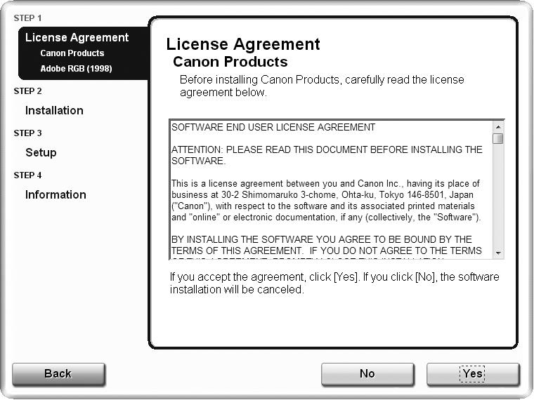 Windows Macintosh 1 2 3 4 5 6 7 8 7 8 Read the License Agreement screen carefully and click Yes.