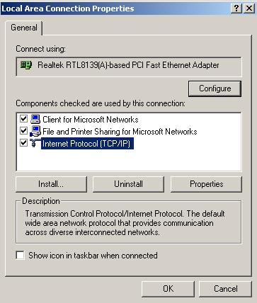 TCP/IP Network Basics 7 3 The General tab should display Internet Protocol (TCP/IP). If not, click Install..., then select Protocol and click Add. Then, select TCP/IP Protocol and click Install.