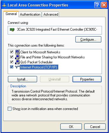7 TCP/IP Network Basics 3 The General tab should display Internet Protocol (TCP/IP). If not, click Install, then select Protocol and click Add. Then, select TCP/IP Protocol and click Install.