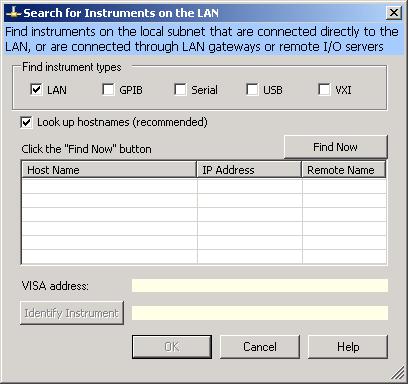 Connecting Instruments to LAN 2 3 When the Search for instruments on the LAN dialog box appears (as shown below),