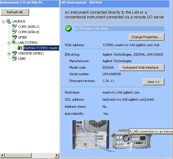 2 Connecting Instruments to LAN Figure 15 Newly Added LAN Instrument in Connection Expert To add a LAN instrument by specifying the hostname or IP address 1 In the explorer pane, click the LAN