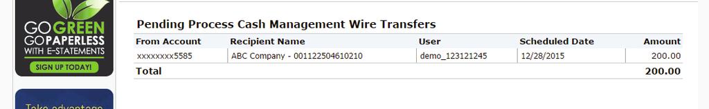 Setting Up a Single Wire Transfer for Processing 7 9 6 8 6. In the Schedule Date field, enter the date the wire transfer should occur on. 7. In the Frequency down box, select the frequency of the wire transfer.