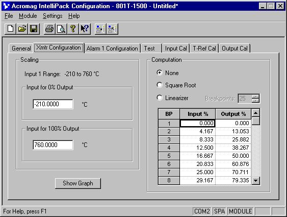 Transmitter (Xmtr) Configuration 1. Clicking on the Xmtr Configuration property sheet tab will display a screen similar to the one at right.