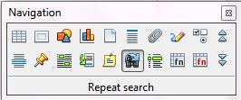 The Navigation toolbar (Figure 7) shows icons for all the object types shown in the Navigator, plus some extras (for example, the results of a Find command).