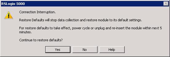 Use RSLogix 5000 Module Profile Chapter 12 All configuration data, archives, and logs are deleted and reset. This process may take some time.