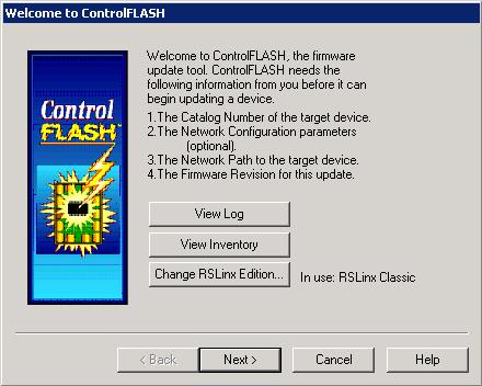 Chapter 2 Get started The Welcome to ControlFlash window appears.