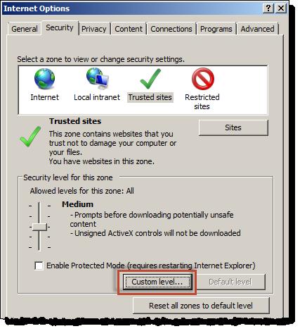 Get started Chapter 2 The Security Settings dialog box appears. 2. Under Settings, browse to the ActiveX controls and plug-ins node. 3.