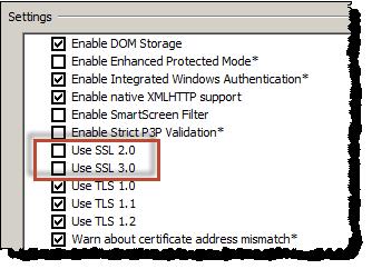 check boxes: Use SSL 2.0 Use SSL 3.0 4.