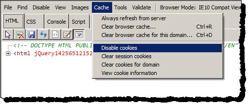 Chapter 2 Get started 4. On the Cache menu, make sure that the Disable cookies option is cleared.