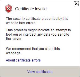 The Certificate dialog box appears with information that the website s