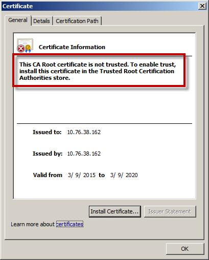 Chapter 2 Get started 5. Verify the certificate: Verify that value in the Issued to field corresponds to your module IP or hostname. Verify the value in the Valid to... field. Check if the certificate has not expired.