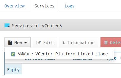 Once the vsphere platform is integrated (where virtual desktops will be created), you must create a base service of type "VMware Vcenter Platform Linked Clone.