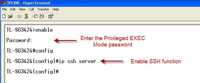 Note: Before SSH login, please follow the steps shown in Figure 1-16 to enable the SSH function through console connection. Figure 1-16 Enable SSH function Password Authentication Mode 1.