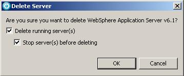 57. Right click on beneath WebSphere Application Server v6.1 and select Delete. 58. Click OK to accept the deletion. 59. Close RAD7 by selecting the menu File -> Exit.