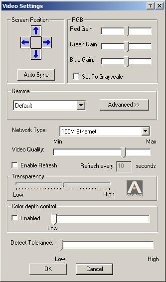 Video Settings Clicking the Hammer icon on the Control Panel brings up the Video Settings dialog box.