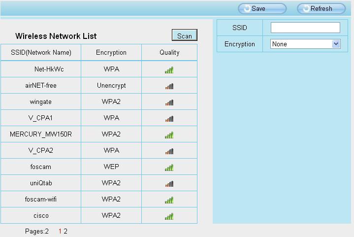 Click the Scan button to search for wireless networks. Click the Page number to see other wireless networks devices if there are more than 10.