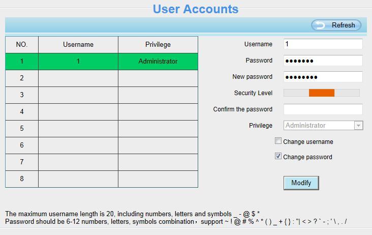 and the new password, lastly click Modify to take effect. How to add account?