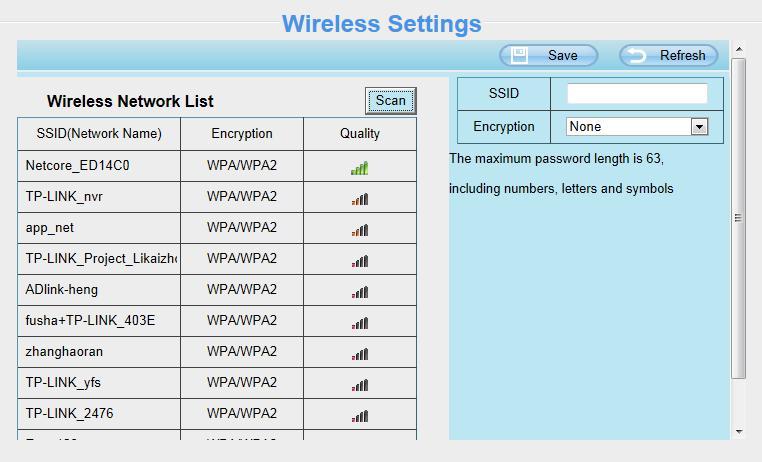 Click the Scan button and the camera will detect all wireless networks around the area.