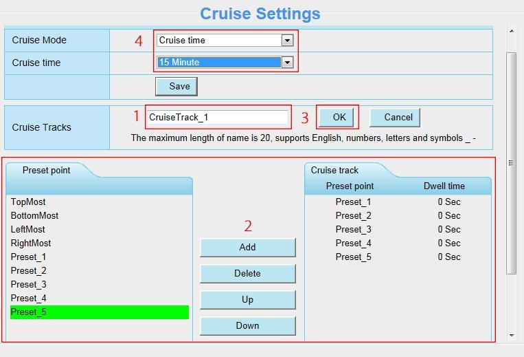 Then let us to set one cruise track as the following: Firstly, click Add button and enter a descriptive name to identify the cruise track.