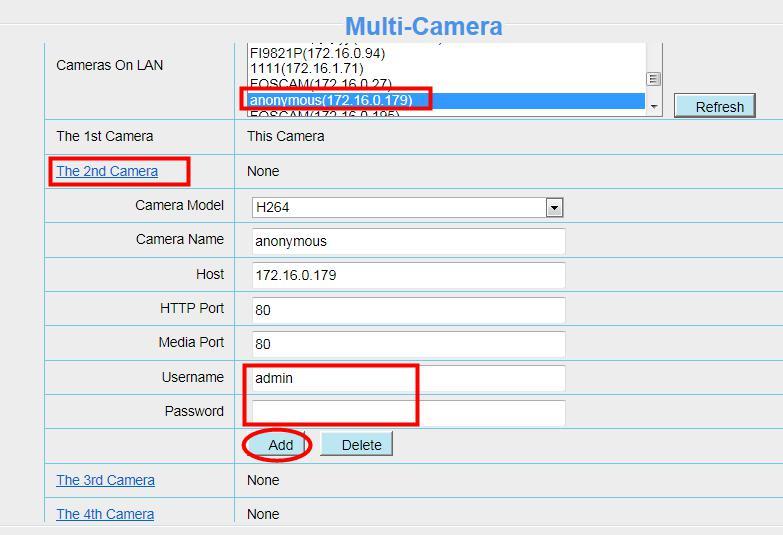 1 Click it, camera model, alias, host and HTTP Port will be filled in the following boxes automatically. 2 Enter the User name and password of the 2nd camera.