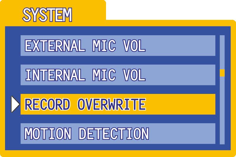 System Setup Record Overwrite Setup When Record Setup is active, there will be [ C ] on the screen.