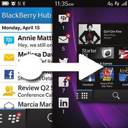 BlackBerry Hub BlackBerry Hub From any app, stay close to what s important with one fast and fluid gesture.