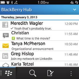 Messaging: BlackBerry Hub BlackBerry Hub BlackBerry Hub is a convenient, always-on location for all your email, text messages, social networking messages, BBM chats, and more.
