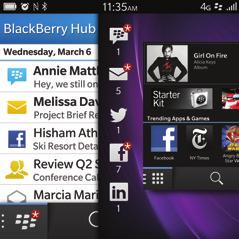 Your BlackBerry Q10 Power on/off (Press and hold) Lock screen (Press) Headset jack HDMI display port USB/charging port Front camera Notification LED Volume up Mute (Press) Voice