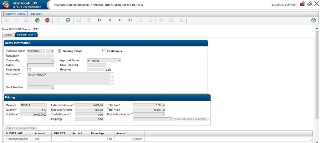 The Header Tab will have general Purchase Order information related entered from the original requisition. b.
