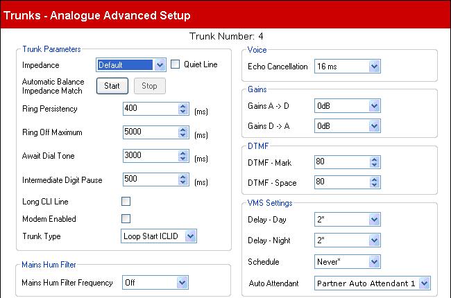 3.5.1.1 Analog Advanced Setup This menu is accessed from the System 32 page by selecting Update Trunk Configurations. This menu is accessed from the Admin Tasks 33 list by selecting Trunks.