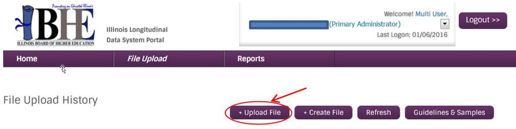 Step 1: Select File Upload to get to Upload File process Step 2: Select Upload