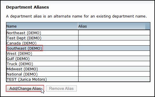 Resetting Your Department Aliases Note When resetting your Department Aliases using your
