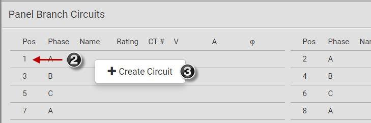 Configure Panel Branch Circuits 1 In the Power Meters page, click the panel. The Panel details page opens. 2 In the Panel Branch Circuits section, click the circuit position to open the pop-up menu.