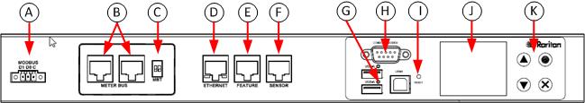 switch 10/100 base-t Ethernet. Feature port (Raritan asset strip) Sensor port (temperature, humidity, etc.