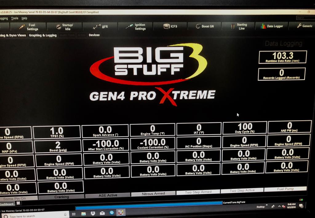 Once the BCP GEN4 software establishes wireless online communication with the GEN4 PRO XTREME ECU, a BCP GEN4 software Main window, similar to