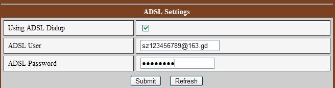Operators will assign the user name and password to you when you apply for ADSL service.