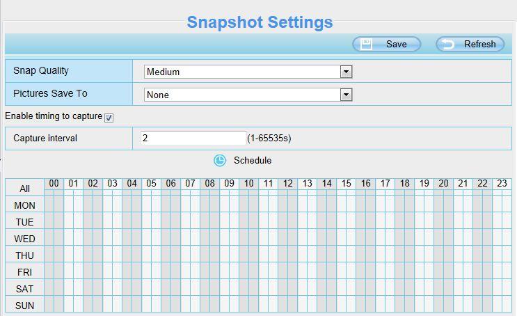 4.5.4 Snapshot Settings On this page you can set the snapshot pictures image quality and the storage path. Figure 4.46 Snap Quality: Low, Middle and High.