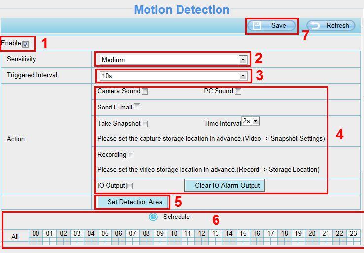 1 Motion Detection IP Camera supports Motion Detection Alarm, when the motion has been detected, it will send emails or upload