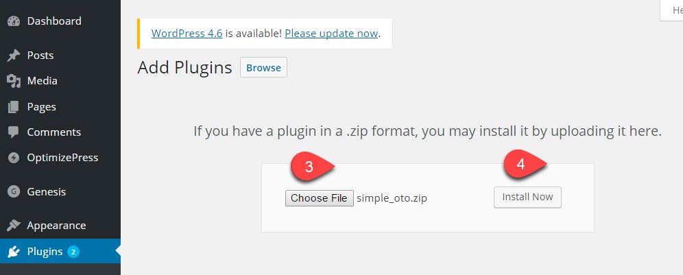 On the next page, shown above, you ll select the plugin file to upload from your computer with the Choose File button.
